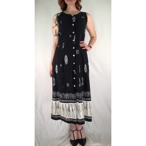 90’s Vintage R & K Originals Black and White Novelty Print Maxi Dress